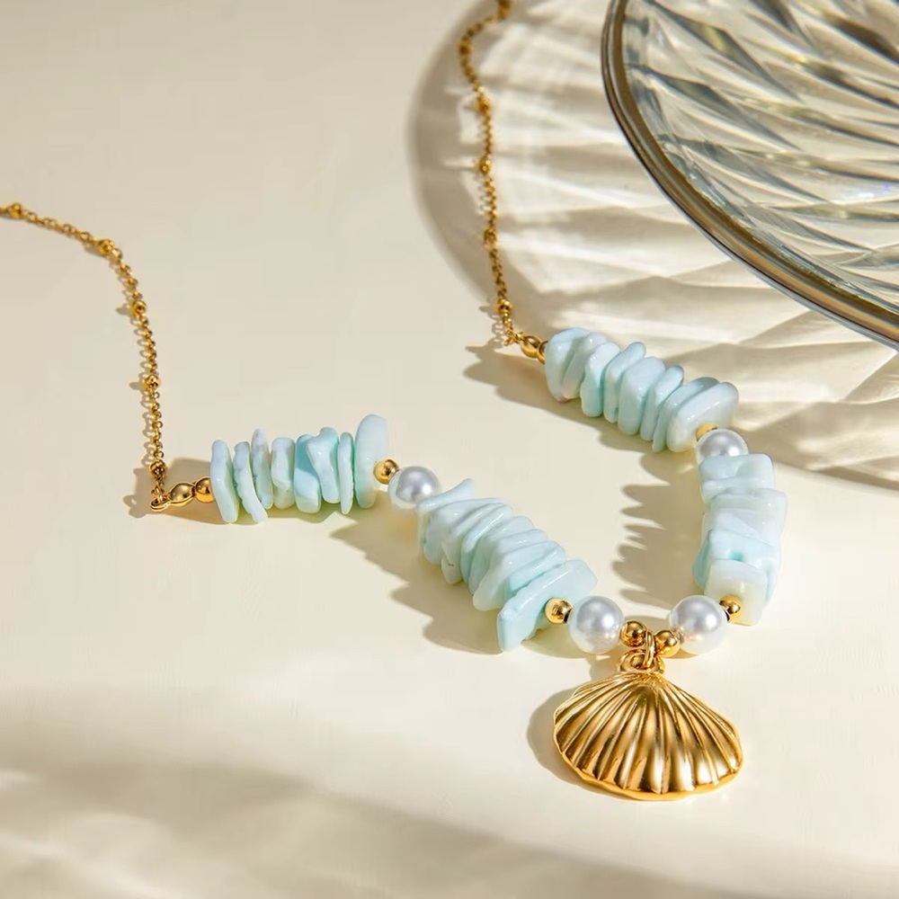 18 k gold plated stainless steel   Starfish and shell necklace - Picture 2 of 6
